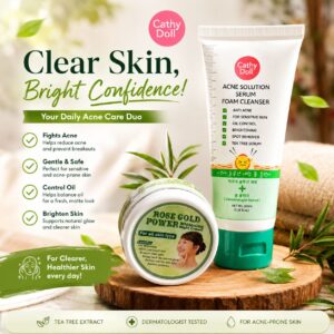 Acne Solution Serum Foam Cleanser & Rose Gold Power Whitening Night Cream 🌿